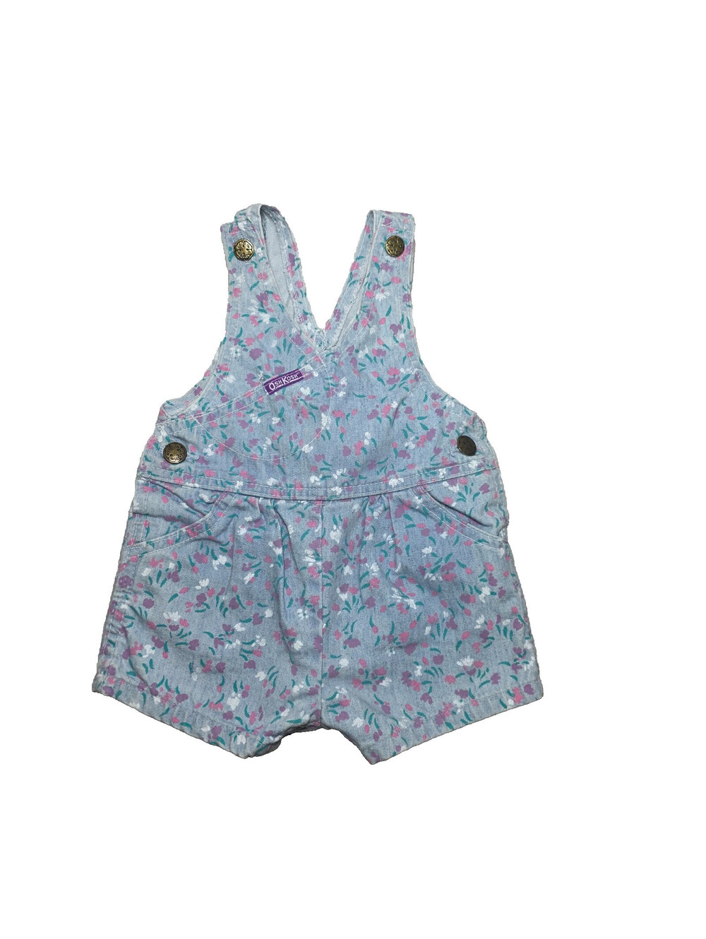 Oshkosh B'Gosh Floral Denim Shortalls 18M Baby Girl Vintage Overalls 90s Y2K
